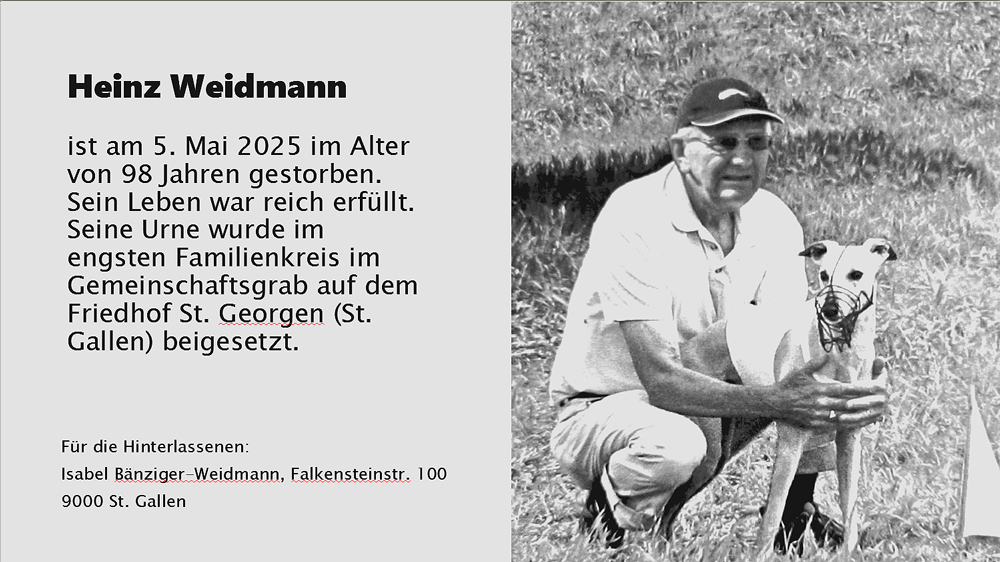 Todesanzeige Heinz Weidmann Todesanzeige Heinz Weidmann
